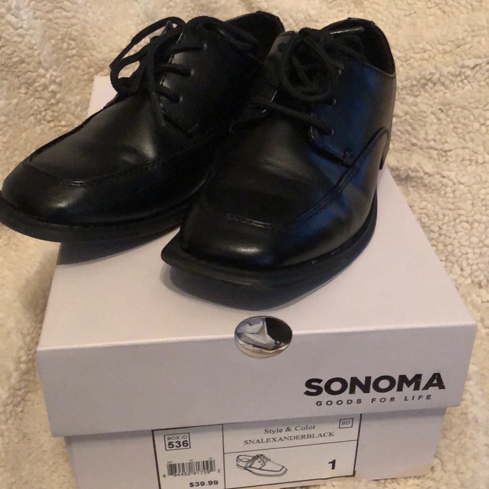Sonoma boys black dress tie shoe size 1